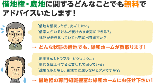 借地権・底地に関するどんなことでも無料でアドバイスいたします!